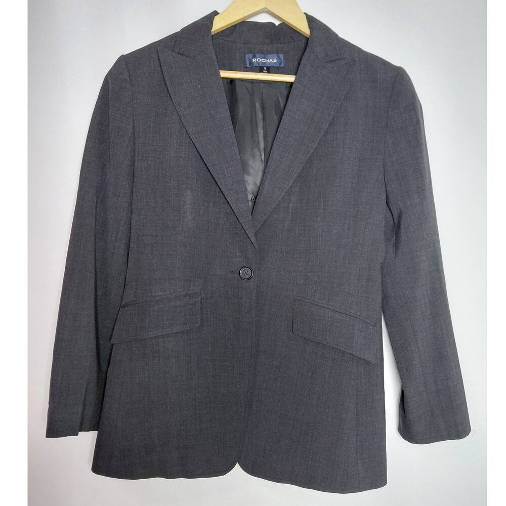 ROCHAS Blazer Gray Solid Long Sleeve 100% Wool Women Size 8
